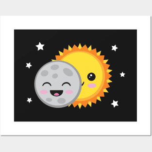 Cute Kawaii Solar Eclipse Cartoon Posters and Art